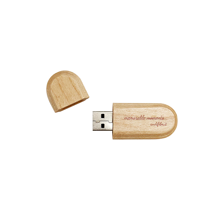 Custom logo Oval shaped wooden 64gb usb drive LWU893